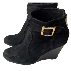 TORY BURCH DEANNA BLACK SUEDE WEDGE ANKLE BOOTIES